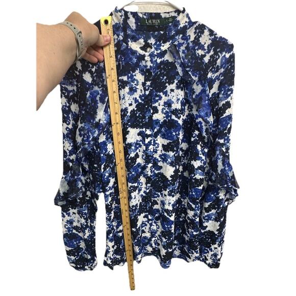 LAUREN RALPH LAUREN Size Large Blouse Floral Print Georgette Blue $89 MSRP - Picture 6 of 9